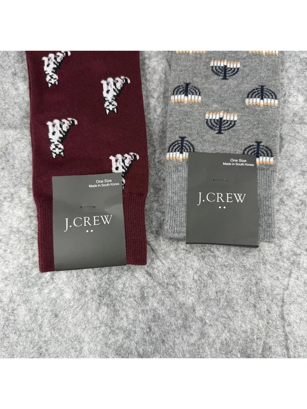 Bundle of 2 J. Crew Lightweight Dress Socks Menorahs Dogs Gray Burgundy 928 - Picture 3 of 3